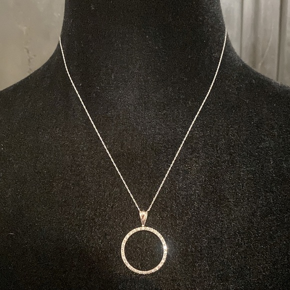 14K white gold Forever One Moissanite Prong Circle Pendant...